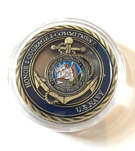 1 US Navy Core Values Challenge Coin Plus Clear Case And Gold Plated 