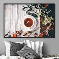 Framed Canvas Wall Art Cup of Tea Coffee Dark Drinks Farmhouse/Country Group Multicolor Photography Realism - 16x24 inches