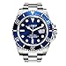 LOREO Mens GMT Silver Stainless Steel Sapphire Glass Blue Rotating bezel Men's Automatic Watch