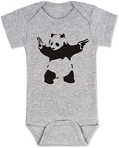 Vulgar Baby Bodysuit, Banksy Panda Guns, 12-18 MO, Heather Grey