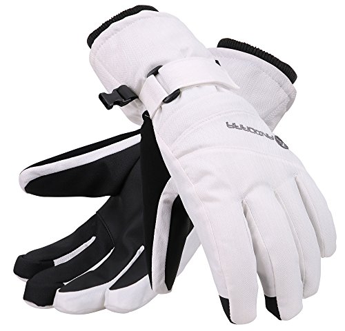 Andorra Snow Gloves Women Thinsulate Insulated Touchscreen Zipper Pocket Ski Gloves, White, S - //coolthings.us