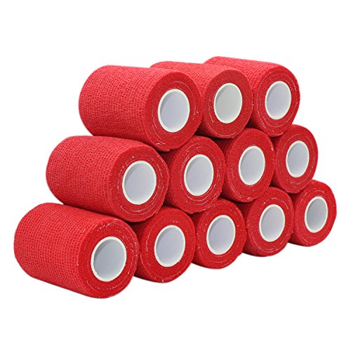 COMOmed Self Adherent Cohesive Bandage Latex FDA Approved 3"x5 Yards First Aid Ace Bandages Stretch Sport Athletic Wrap Vet Tape for Wrist Ankle Sprain and Swelling,Red(12 rolls)