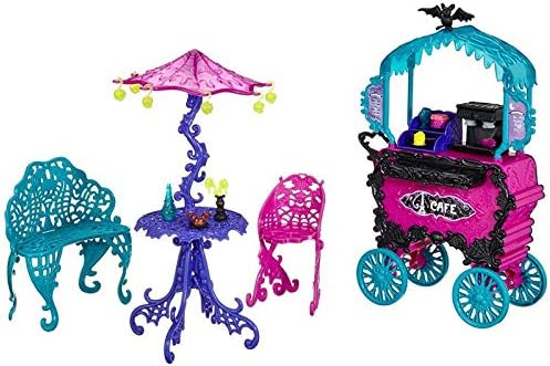 One Set Doll Furniture Travel Scaris Cafe Chair & Cart , New Styles Girls Plastic Toy For Monster High Doll Girls Best Gift