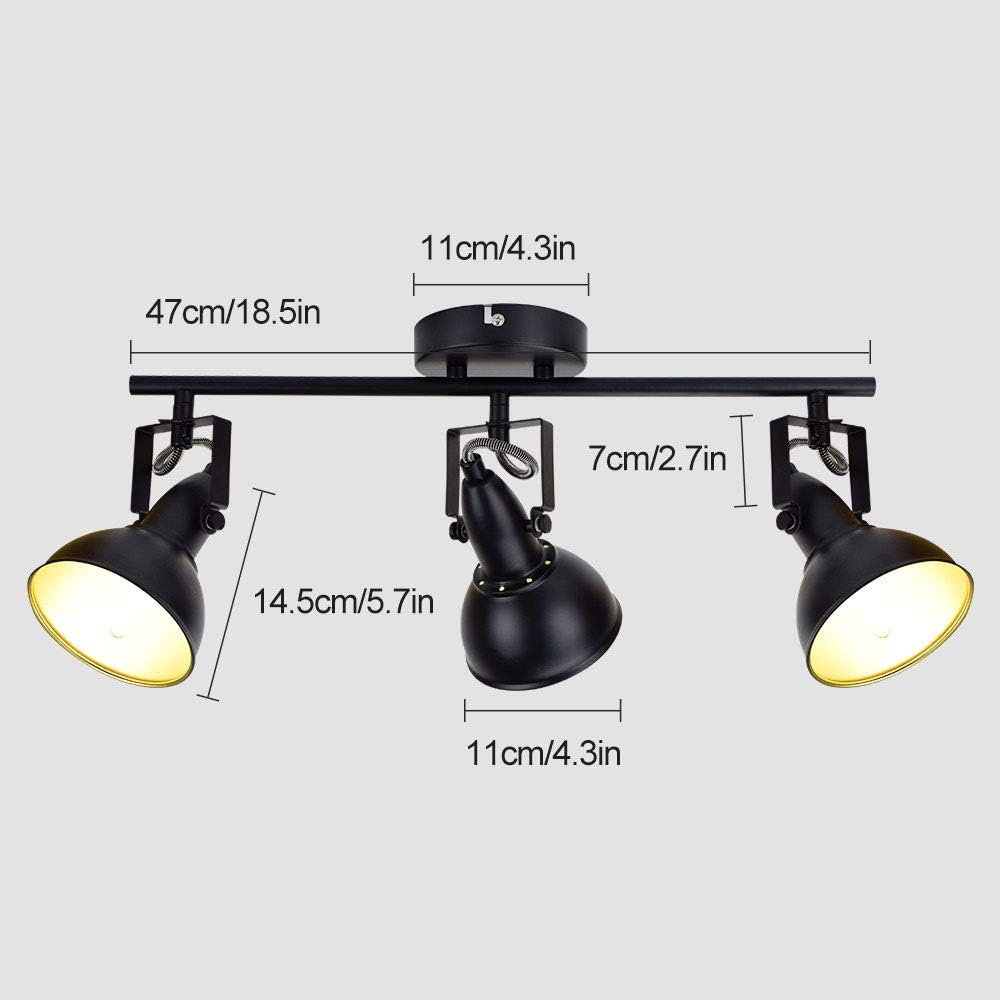 Depuley Retro 3 Way Swiveling Ceiling Spotlight, Kitchen Lights with 3 Trumpet-Shaped Shade, Black-Gold Metal Iron Cover - Image 5