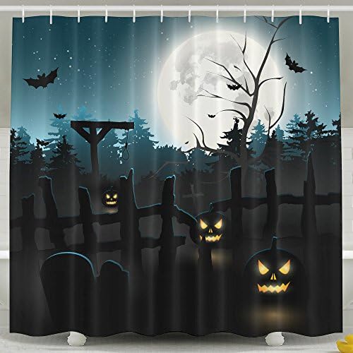 Chengoux Halloween Night Moon Party Shower Curtain Long Bath Decorations Bathroom Decor Sets