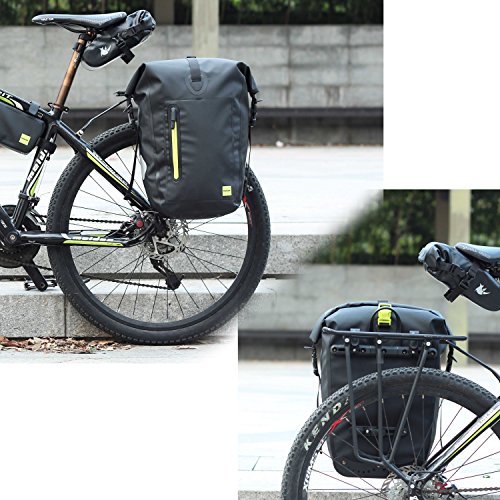 CamGo 25L Bike Panniers Bag Waterproof Bike Saddle Bag Extensible Bicycle Rear Seat Bag Shoulder Bag with Rain Cover for Riding Cycling (Black&Green)
