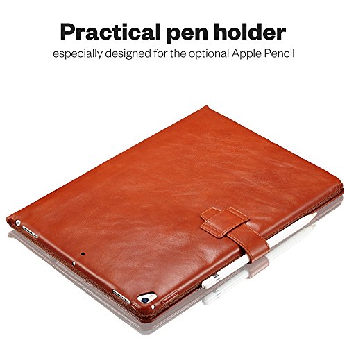 KAVAJ iPad Pro 12.9" Case Leather Cover London for Apple iPad Pro 12,9" 2017 Cognac-Brown Genuine Cowhide Leather Pencil Holder Built-in Stand Auto Wake/Sleep Function Slim Fit Smart Folio iPad 12 9