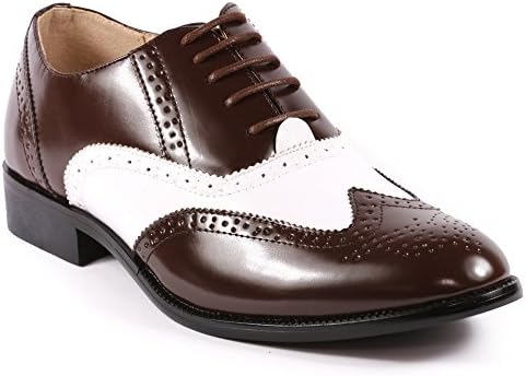 Magestik Men's Two Tone Chocolate Brown White Perforated Wing Tip Lace Up Oxford Dress Shoes (12)