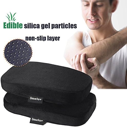 SMELOV ® Armrest Pads with Navy Non-slip Bottom and Memory Foam Cushion Cover,Universal Fit for Home or Office Chair Armrest,Good for Elbow Relief,2 Piece Set,Black