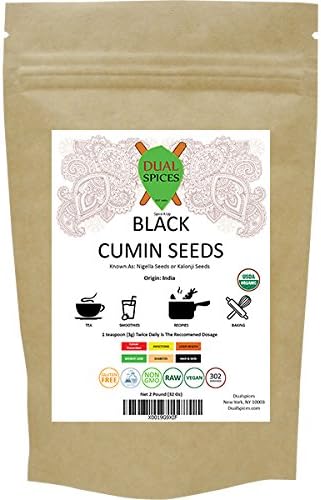 Dualspices Organic Raw Black Cumin Seeds (Nigella Sativa) Kalonji Seeds 2 Lb