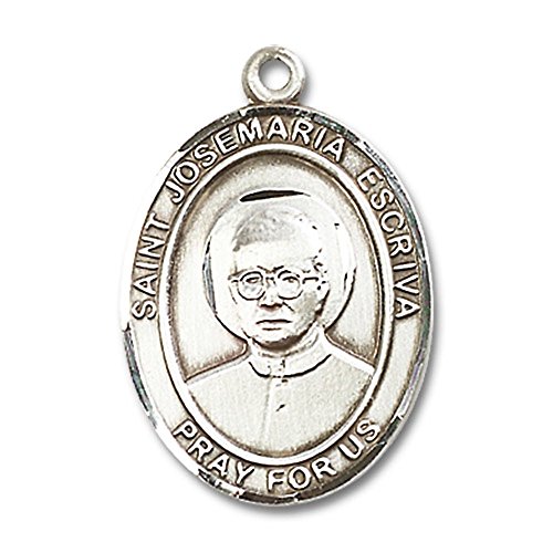 Sterling Silver St. Josemaria Escriva Pendant 1 x 3/4 inches with Heavy Curb Chain