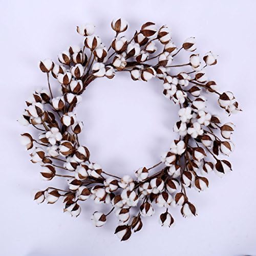 WMAOT Cotton Wreath - 26โ Farmhouse Natural White Round Cotton Boll Wreath Stem Branches for Front Door Welcome Decor for Hallway and Entryway