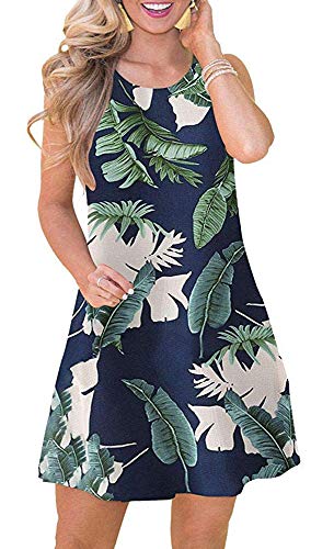 Tshirt Dresses for Women Summer Beach Boho Sleeveless Floral Sundress Pockets Swing Casual Loose Cover Up