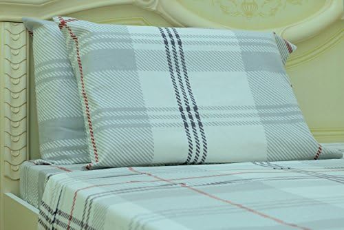 Goza Cotton 190 Gram Heavyweight Flannel Sheet Set (Queen, White Plaid)