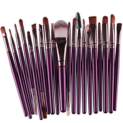 MELADY20pcs Multi-function Purple+Coffee Pro Cosmetic Powder Foundation Eyeshadow Eyeliner Lip Makeup Brushes Sets