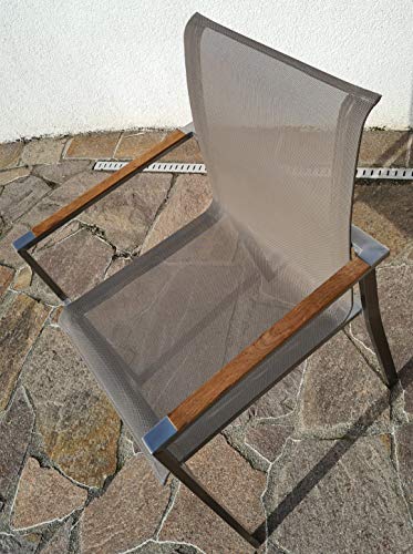 ALEOS. Gartengarnitur Edelstahl Batyline A-Grade Teak Holz Set: Tisch 160x90 cm + 6 Sessel mit Batyline Bespannung Serie Kuba-BRAUN Gastroqualität – Bild 7