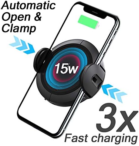 Wireless Car Charger Mount Phone Holder Automatic Open Clamp Air Vent Mount with Infrared Motion Sensor for iPhone Xs Max X XR Samsung S9/S8/S7/S6+ (15Watt) Qi Fast Charging 2019 New 15W