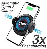 Wireless Car Charger Phone Vent Mount Holder Automatic Open Clamp with Infrared Motion Sensor for iPhone Xs Max X XR Samsung S9/S8/S7/S6+ (15Watt) Qi Fast Charging 2019 New 15W