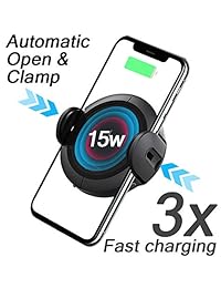 Cargador de coche inalámbrico con abrazadera y sensor de movimiento por infrarrojos para iPhone XS Max X XR Samsung S9 S8 S7 S6+ (15 W) Qi carga rápida 2019