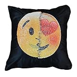 Emoji Sequined Cushion Covers, Reversible Sequin Mermaid Pillow Case, Changeable Emoji Face Pillow Cases, Throw Pillow Cover Decorative Pillow Case for Home and Office Decor 16 x 16 inches
