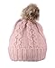 ANGELA & WILLIAM Women's Faux Fur Pompom Fleece Lined Knitted Slouchy Beanie Hat - Rose Pink
