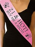 21 & Hot Party Sash 21st Birthday Girl Boy Night Going Out Accessory Gift Funny - Light Pink