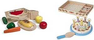 Melissa & Doug Cutting Food Wooden Play Food - The Original & Birthday Party Cake (Wooden Play Food, Mix-n-Match Toppings and 7 Candles)