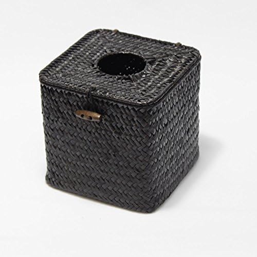 Seagrass Straw Square Tissue Box Cover Holder (Black)