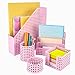 Desk Organizer Office Desk Set: Desktop Accessories for Women Teens. Includes Paper Magazine File Holder - Mail Holder Pen Cup Note Holder Clip Cup Cute Decor for Storage Supplies Organizers - Pink