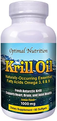 Optimal Nutrition Cold Pressed Krill Oil Lemon Flavored Softgel Capsules with Essential Fatty Acids Omega 3, 6, and 9 (60 Capsules-1000mg)