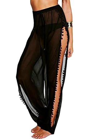 Women Petite iNewbetter Womens High Split Swimsuit Beachwear Trouser Bikini Bottom Chiffon Cover Up Pants for Swimwear