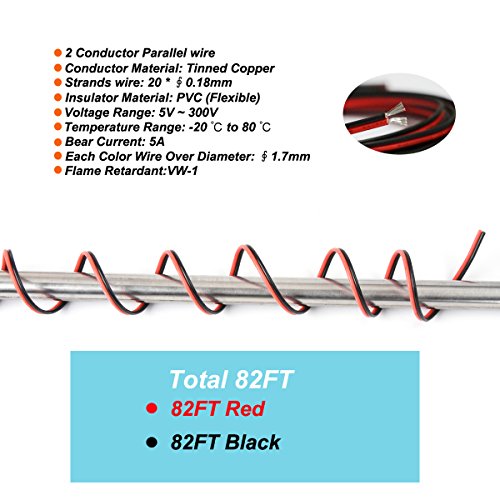 image for Haerkn 82ft 2pin Extension Cable Wire Cord 25M 20awg Electrical Wire C