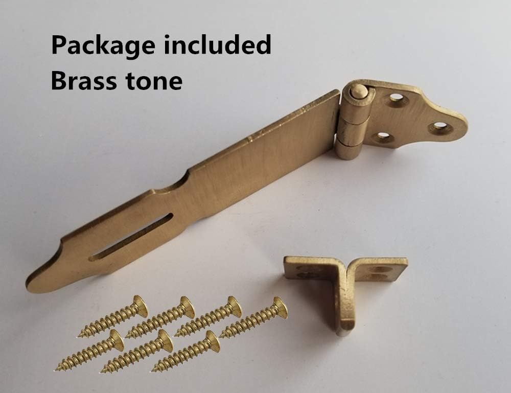 Runningfish Solid Brass Padlock Hasp, Heavy Duty Door Clasp, Safety Lock Latch for Antique Modern Furniture Drawers Cabinet Doors (3 Inch, Brass Tone) - - 