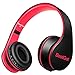 BestGot Headphones with Microphone Volume Control for Cellphones Smartphones iphone Laptop Computer Mp3/4 With Transport Waterproof Bag for kids/girls (Black/Red)