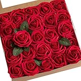 Ling's moment Artificial Flowers 50pcs Real Looking Dark Red Fake Roses w/Stem for DIY Wedding Bouquets Centerpieces Bridal Shower Party Home Decorations