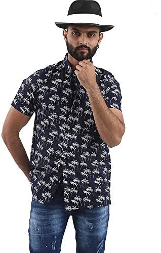 Brooklyn Mens Hawaiian Holiday Shirt Casual Smart Designer Navy White Short Sleeve Comfy Size M - XXL