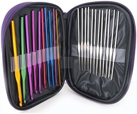 DeliaWinterfel 22 pieces of Aluminium and Steel Multi-coloured Crochet Hooks with Case (weave craft set) - for Knitting