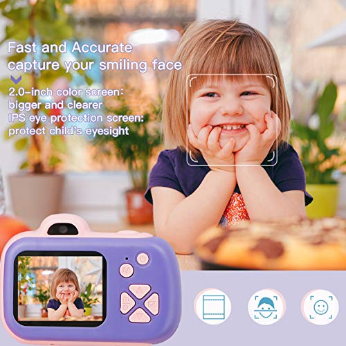 beiens Digital Video Camera for Kids, 24MP Selfie Dual Cameras, 32G SD Card, 1080P 2.0 inch HD IPS Screen, USB Charge, Best Birthday Gifts Kids Camera Toys for Girls and Boys (Pink) - Thumbnail 3