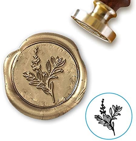 Wedding Botanical Wax Seal Stamp - Sage - Brown Wood Handle - 3/4" Die
