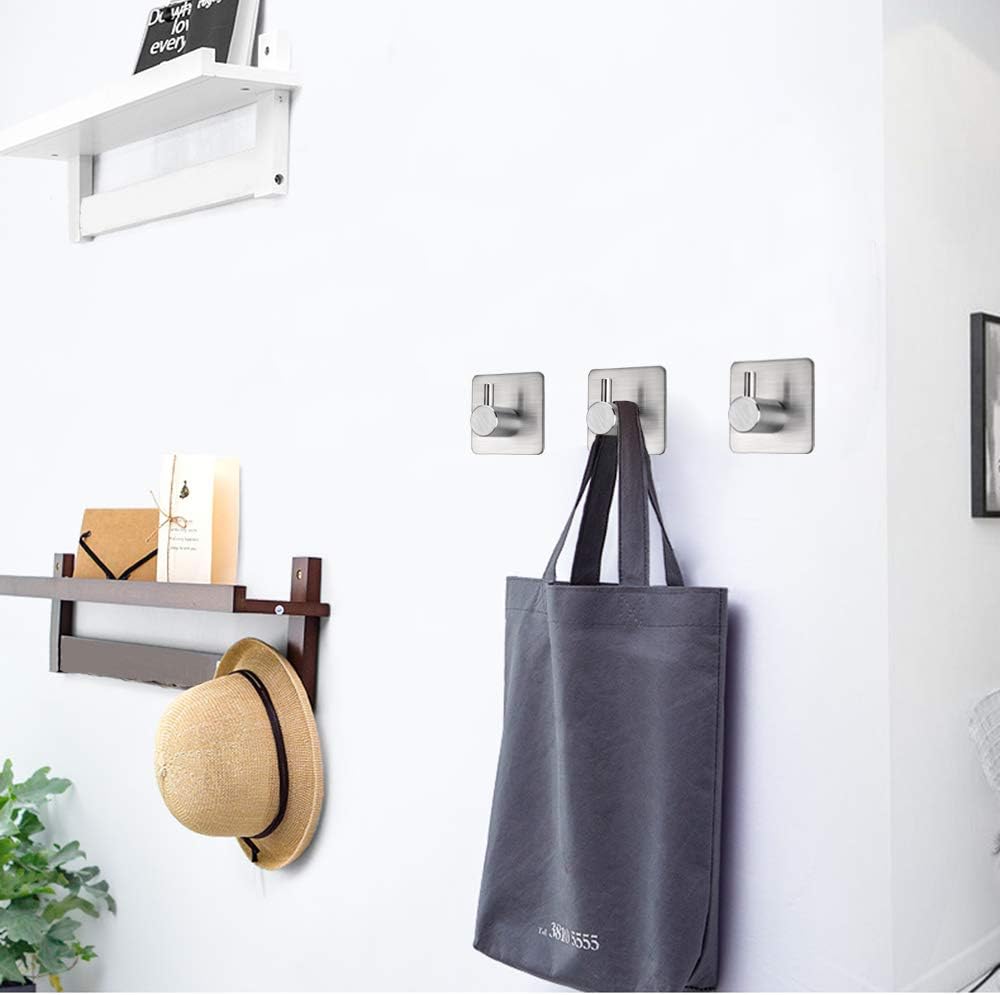 Adhesive Hooks Heavy Duty Wall Hooks Waterproof Stainless Steel Hooks for Hanging Coat, Hat,Towel Robe Hook Rack Wall Mount- Bathroom and Bedroom 4-Packs: Home & Kitchen