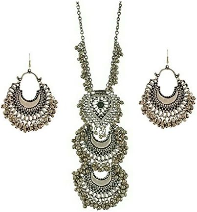 Nissan handicraft Silver Oxidized Classy Copper Afghan Tribal Necklace Set for Women
