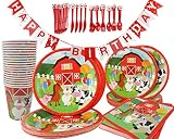 Barnyard Farm Animals Birthday Party Supplies 141-Piece Kit, Paper plates, Cups, Napkins, Cutlery, Birthday Banner