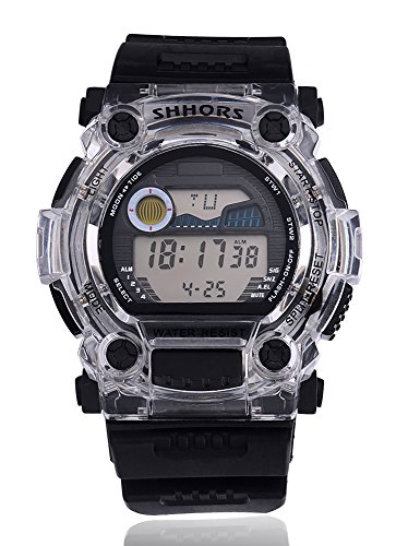 SHHORS Brand Date Window Digital Multifunctional Waterproof Digital Watch Rubber Band Quartz Dial Sport Watch-Black Color Style