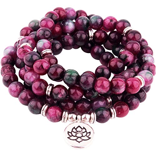 GVUSMIL 108 Mala Beads Wrap Bracelets Charm Natural Gemstone Colorful Mala Bead Bracelet