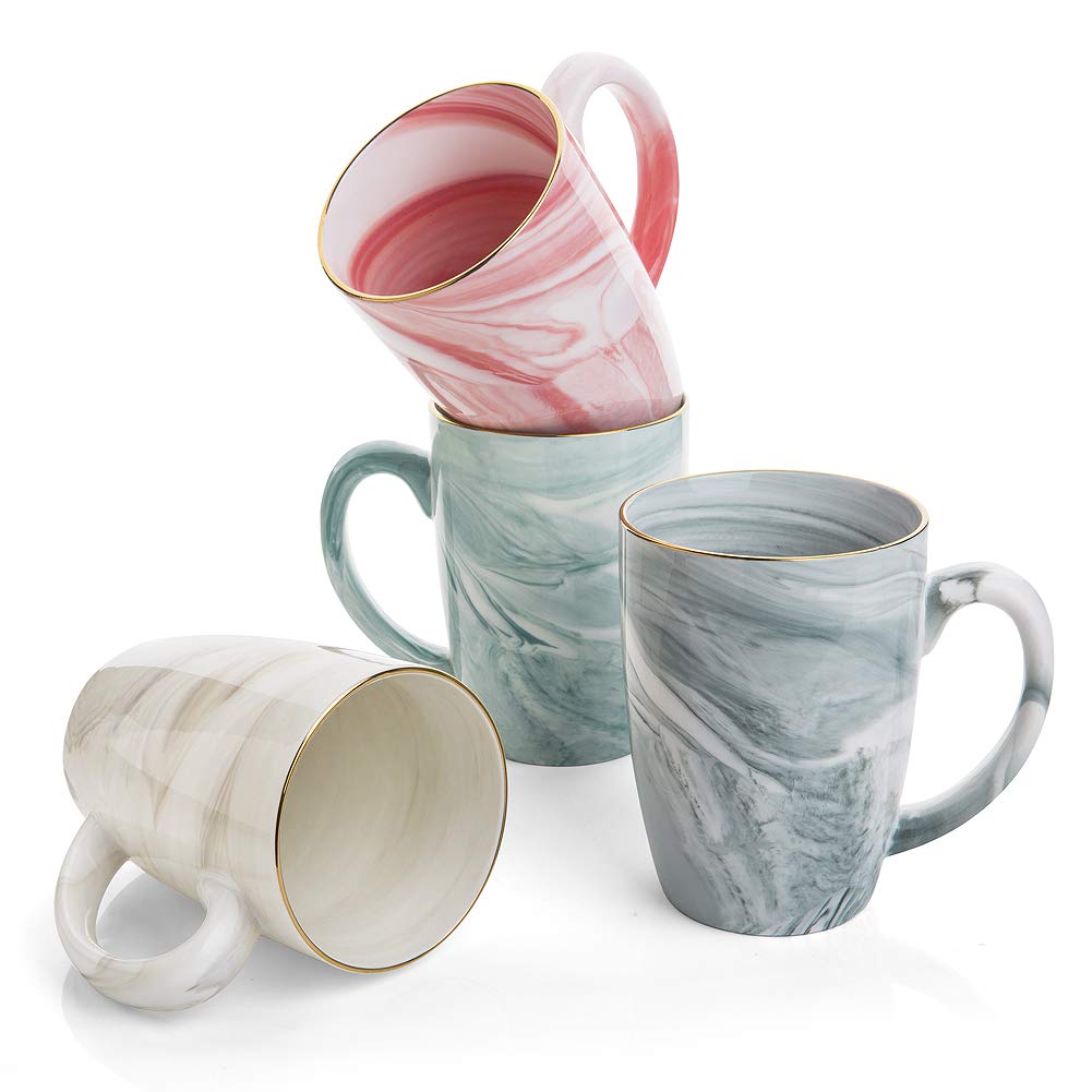 Set of 2 Cream Hoomeet 20 oz Large Marble Coffee Mugs Cups, Mugs