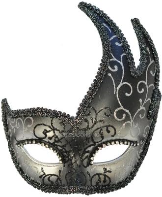 Pure Seasons Dark Torch Venetian Mask (Black/Silver)-Standard