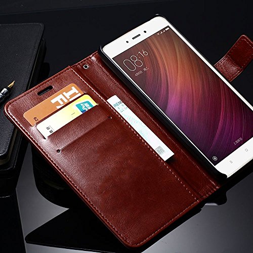 Thinkzy Artificial Leather Flip Cover Case for Redmi 4 (Brown)
