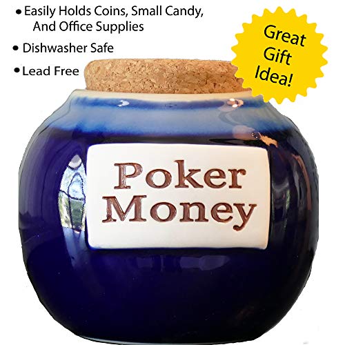 Tumbleweed Cottage Creek Poker Gifts Round Ceramic Poker Money Jar Poker Piggy Bank Poker Money Coin Bank/Gifts for Men [Blue] - Thumbnail 2