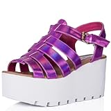 Spy Love Buy SURF Wedge Heel Buckle Cut Out Flatform Platform Gladiator Sandal Shoes