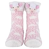 Cozy Christmas and Furry Critter Socks with Santa, Reindeer and More! Soft and Plush Socks for Women (Lamb)